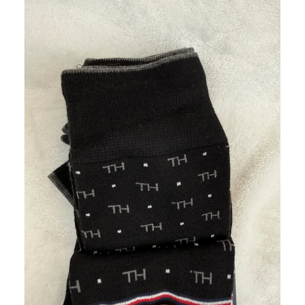 Tommy Hilfiger Mens Crew Socks 5 Pair Pack Black Flag Logo TH Monogram New